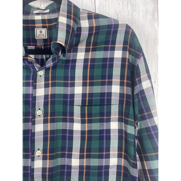 Peter Millar Shirt Mens Large Green Plaid Button Down Preppy Business Academia - Picture 2 of 9